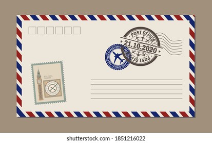Vintage postcard designs, envelopes and stamps. Postcard bigben.