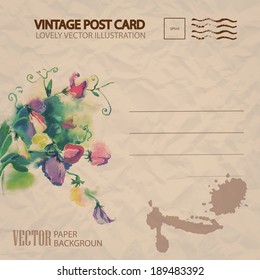 Vintage postcard with flowers. Vector illustration