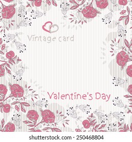 Vintage postcard. Frame, background. Valentine's Day. Doodle.