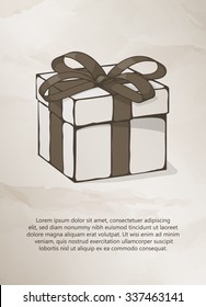 Vintage postcard with gift box. Vintage Label, Logo, Frame, Brochures. Design Templates. Vector illustration.