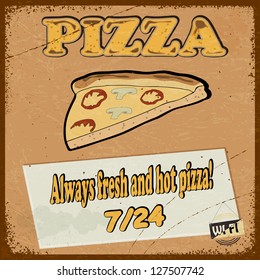 Vintage postcard with the image pizza slice of pizza. eps10