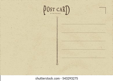 Vintage Postcard Inner Side Blank Template with Authentic Retro Style Logo Lettering - Sepia Elements on Yellow Old Rough Paper Effect Background - Flat Graphic Design