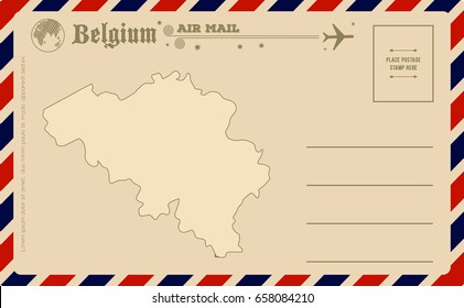 Vintage postcard with map of Belgium