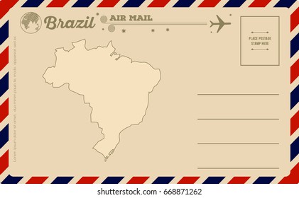 Vintage postcard with map of Brazil