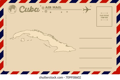 Vintage postcard with map of Cuba