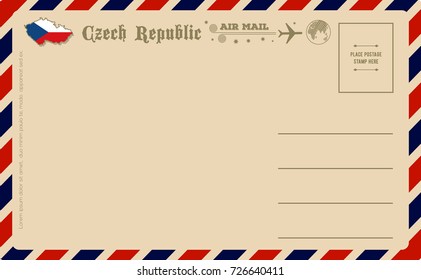 Vintage postcard with map of Czech Republic