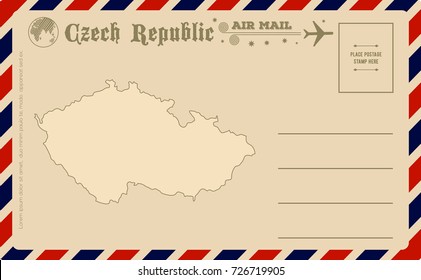 Vintage postcard with map of Czech Republic