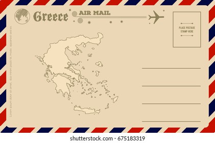 Vintage postcard with map of Greece
