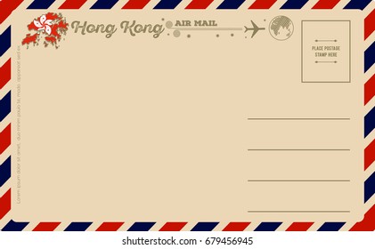 Vintage postcard with map of Hong Kong