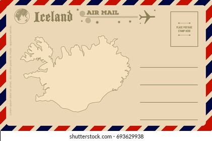 Vintage postcard with map of Iceland