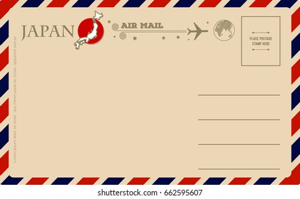Vintage postcard with map of Japan
