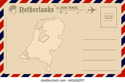 Vintage postcard with map of Netherlands