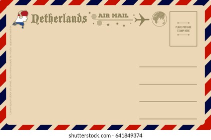 Vintage postcard with map of Netherlands