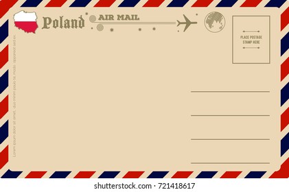 Vintage postcard with map of Poland