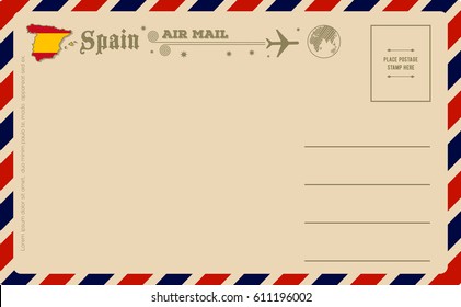 Vintage postcard with map of Spain