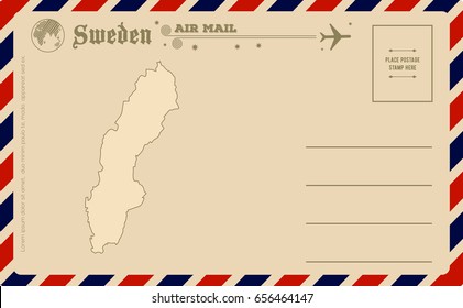 Vintage postcard with map of Sweden
