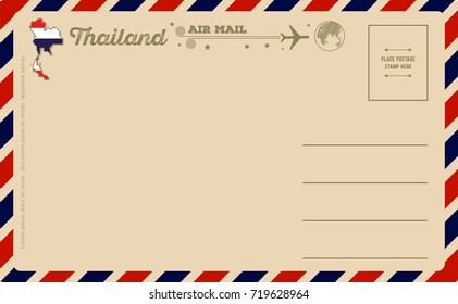 Vintage postcard with map of Thailand