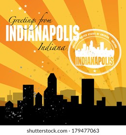 Vintage postcard with name of Indiana, Indianapolis, vector illustration