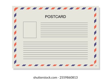 Vintage postcard with paper texture. Travel postcard template. Postal card design. Blank vector post card.