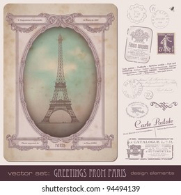 vintage postcard and Paris-themed postage design elements - frame also perfect as a photo frame