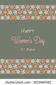 Vintage postcard with pastel coloured flowers - Women's Day. Vector. 