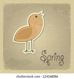 Vintage postcard with a picture chick. Spring motif. eps10