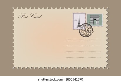 Vintage Postcard. Post office stamp. Air post stamp.