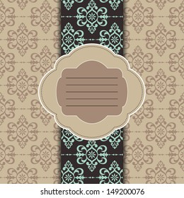 vintage postcard with pretty damask texture green on brown