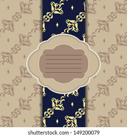 vintage postcard with pretty damask texture yellow on dark blue
