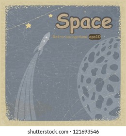 Vintage postcard with retro space background. eps10