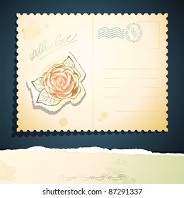 Vintage postcard with rose. Vector background