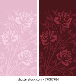 Vintage postcard with roses silhouette