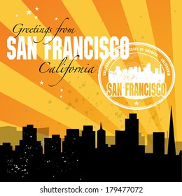 Vintage postcard stamp with name of California, San Francisco, vector illustration