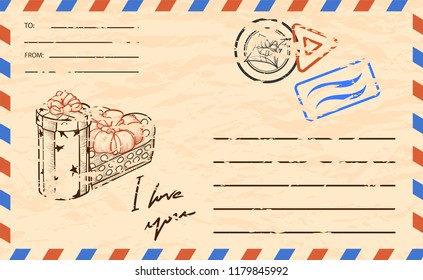 Vintage postcard template, with copy space for text. Old card for sending a message by post without an envelope, mock up for text
