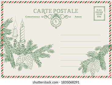 Сhristmas vintage postcard template.Vector illustration.