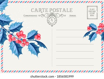 Сhristmas vintage postcard template.Vector illustration.