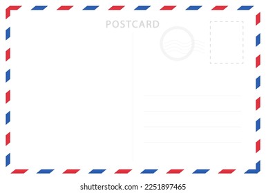 Vintage postcard vector template. Blank travel postcard. Post card frame. Retro mail envelope with stamp.