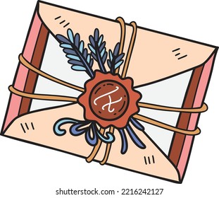 vintage postcard with wax seal illustration isolated on background