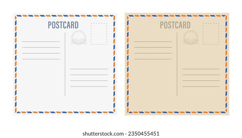 Vintage postcard with white paper texture. Travel postcard template. Postal card design. Blank vector post card. Vector illustration