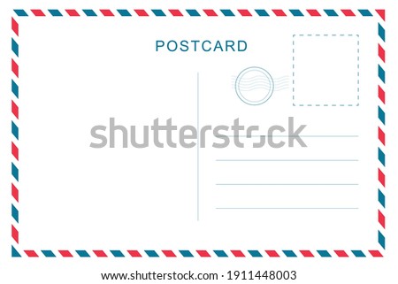 Vintage postcard with white paper texture. Travel postcard template. Postal card design. Blank vector post card.