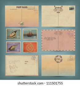 Vintage postcards and postage stamps