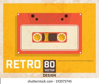 Vintage Poster with Audio Cassette, Retro Background Texture.