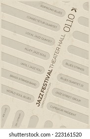 Vintage poster background template. Jazz music. Vector graphic design. 70 deg. rotation.