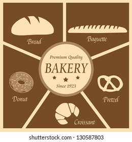 Vintage poster of bakery with bakery icons, vector illustration