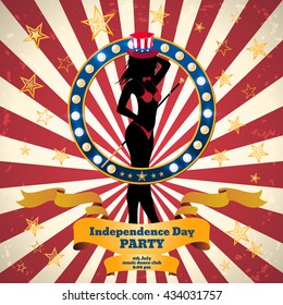 Vintage poster or banner design in American Flag color for 4th of July, Independence Day Party celebration. Vector template