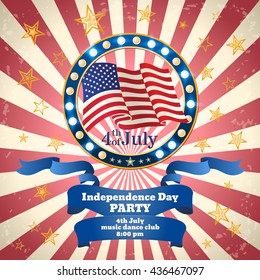 Vintage poster or banner design in American Flag color for 4th of July, Independence Day Party celebration. Vector template