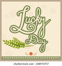 Vintage poster or banner design for Lucky Day, Happy St. Patrick's Day celebration on shamrock leaves decorated background.
