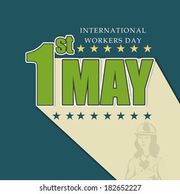 Vintage poster, banner or flyer design with green stylish text 1st May on blue background, concept for labours day. 