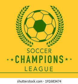 Vintage poster, banner or flyer design with shiny soccer ball and stylish text Soccer Champions League on yellow background. 