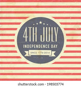 Vintage poster, banner or flyer design with stylish text 4th of July on red and brown stripes background for American Independence Day celebrations. 